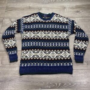 GANT Sweater Mens Large Fair Isle Knit Crewneck Hand Framed Pullover